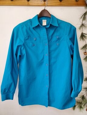 Vintage PYKETTES Turquoise Long Sleeve Utility Tunic Shirt